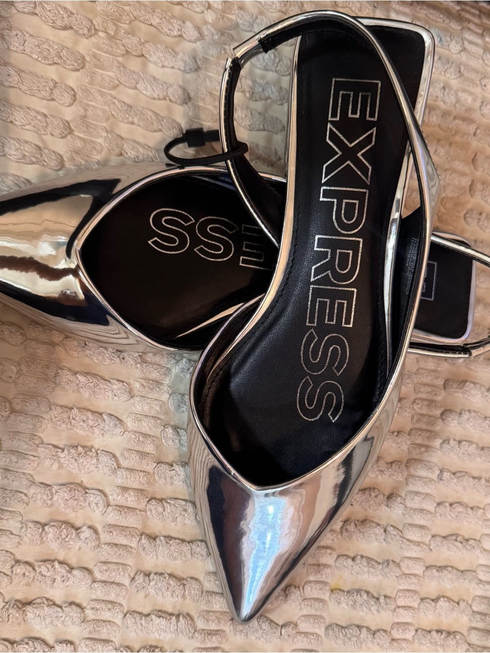 Express Silver Pointed Toe Slingback Flats